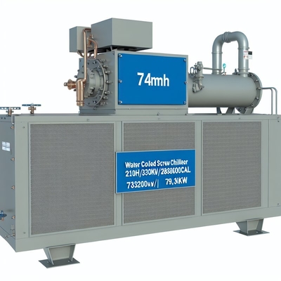 Un buen precio. Refrigerador de tornillo refrigerado con agua de 74 m3/h 210HP 330KW/283800Kcal 79.6KW Compresor en línea