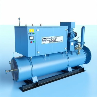 Un buen precio. 74m3/h Flujo de circulación de agua refrigerada por tornillo enfriador de tornillo semihérmico Compresor tipo 79.6KW potencia del compresor en línea